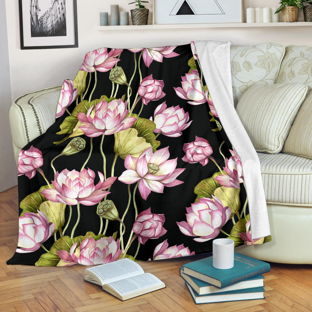Water Lily Pattern Print Design WL06 Fleece Blanket