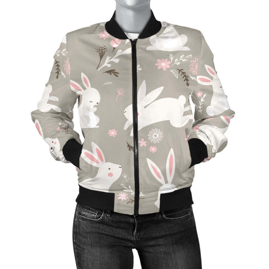 Rabbit Pattern Print Design RB03 Women Bomber Jacket