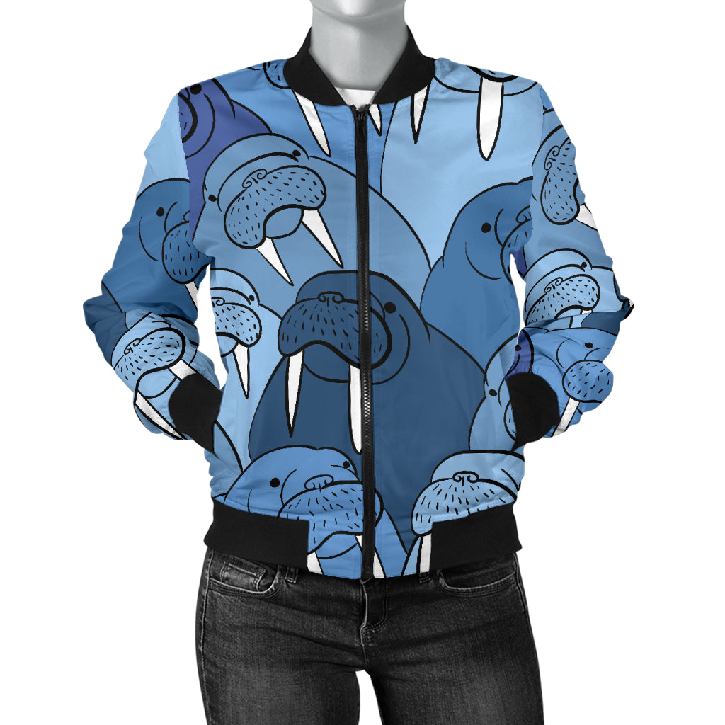 Walrus Pattern Print Design 01 Women's Bomber Jacket