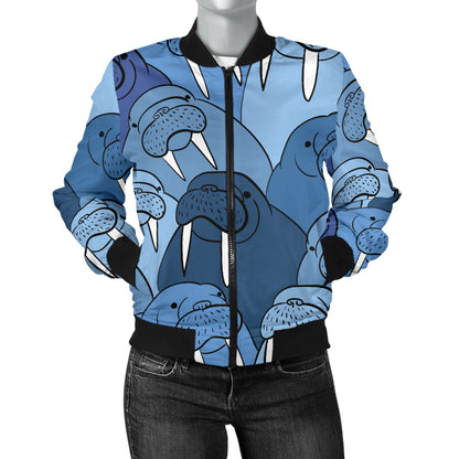 Walrus Pattern Print Design 01 Women's Bomber Jacket