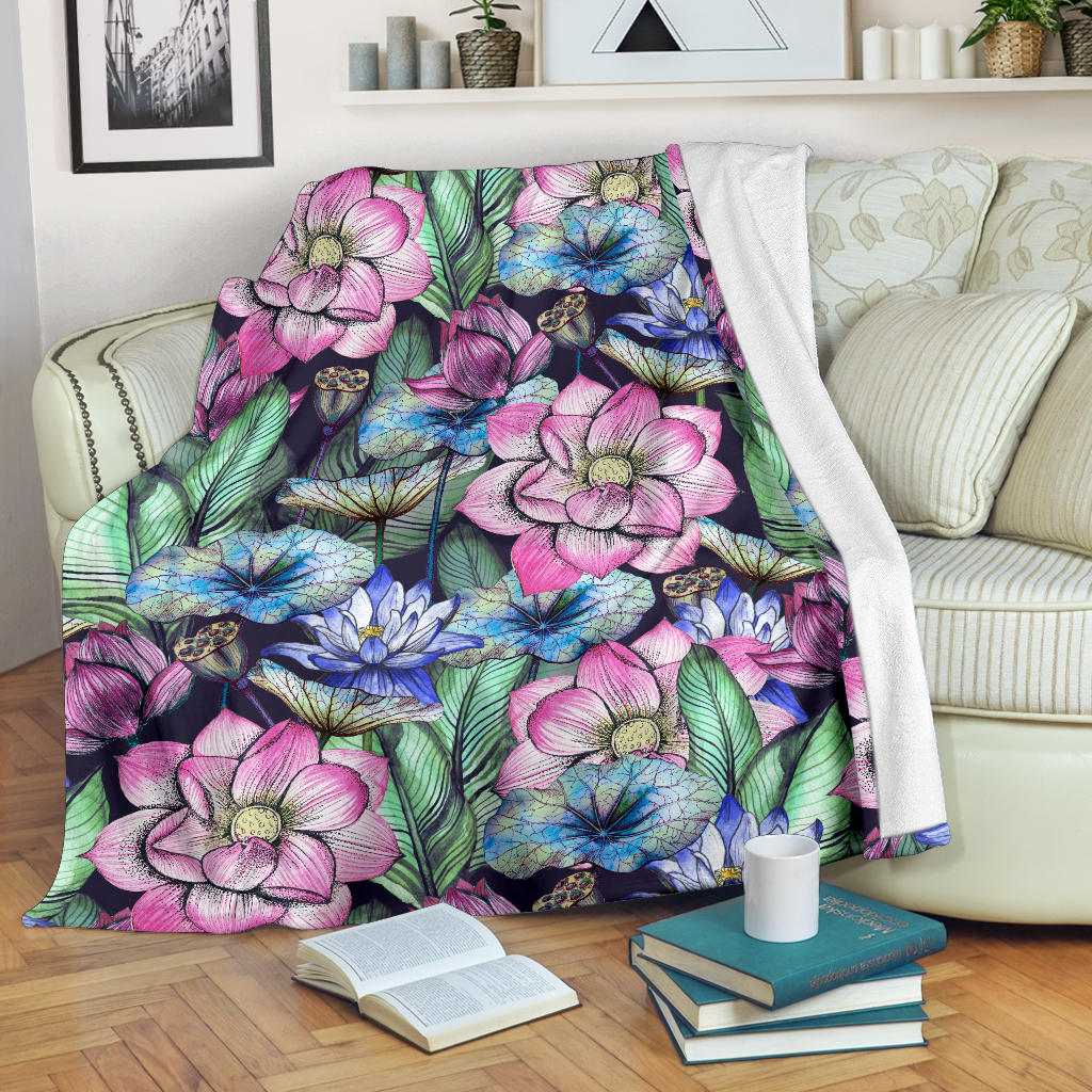 Water Lily Pattern Print Design WL07 Fleece Blanket