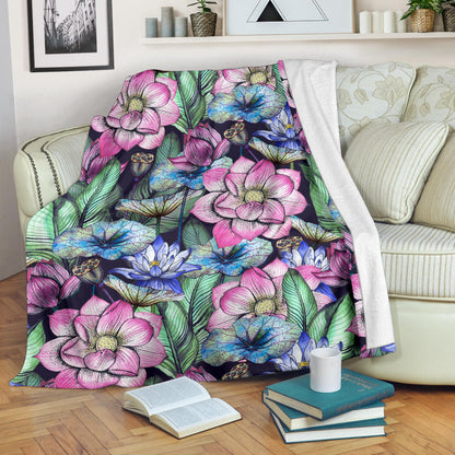 Water Lily Pattern Print Design WL07 Fleece Blanket