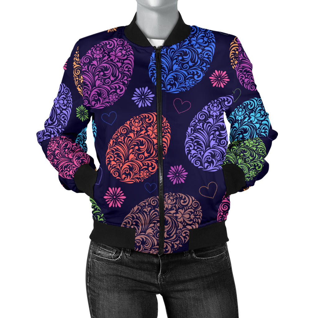 Easter Eggs Pattern Print Design RB012 Women Bomber Jacket