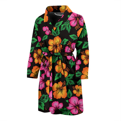 Hibiscus Pattern Print Design HB029 Men Bathrobe