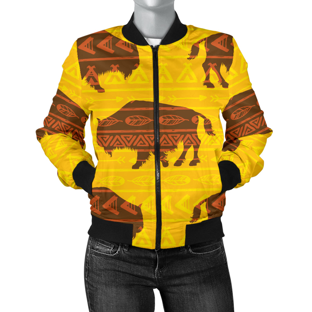 Bison Native Pattern Print Design 01 Women's Bomber Jacket