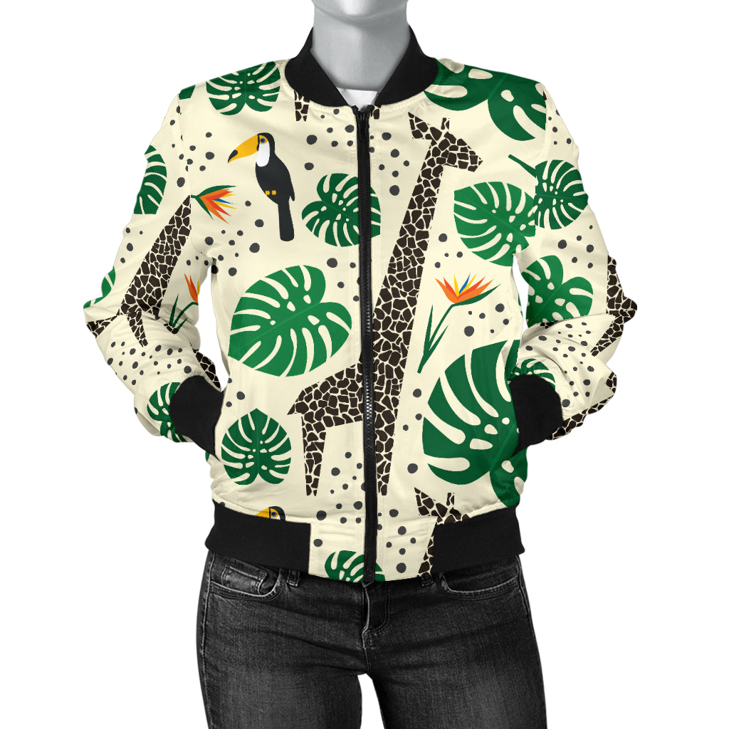 Rainforest Giraffe Pattern Print Design A02 Women's Bomber Jacket