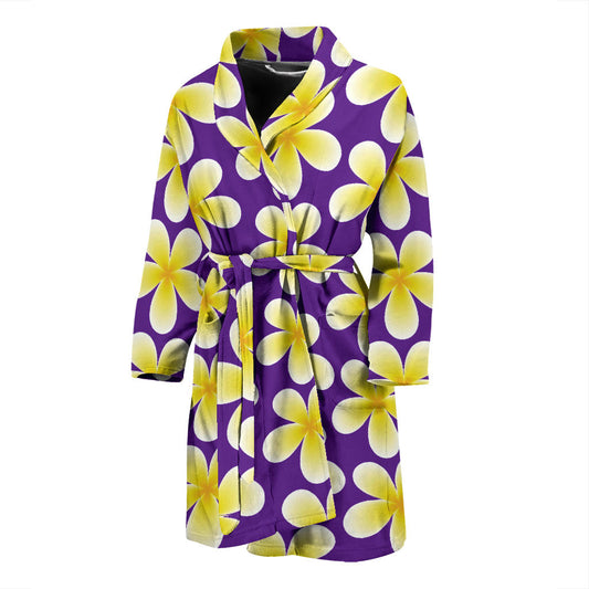 Yellow Plumeria Pattern Print Design PM05 Men Bathrobe
