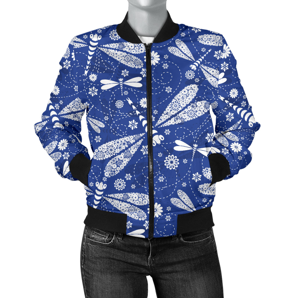 Dragonfly Pattern Print Design 03 Women's Bomber Jacket