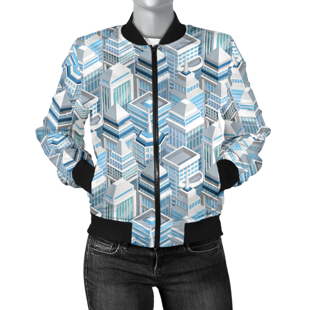 City Pattern Print Design 03 Women's Bomber Jacket