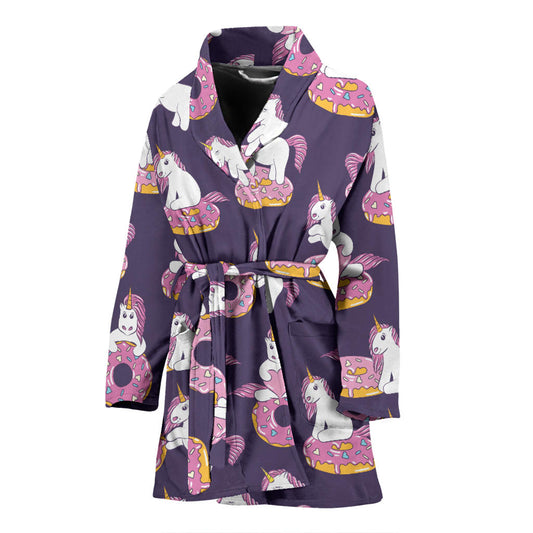 Donut Unicorn Pattern Print Design DN011 Women Bathrobe
