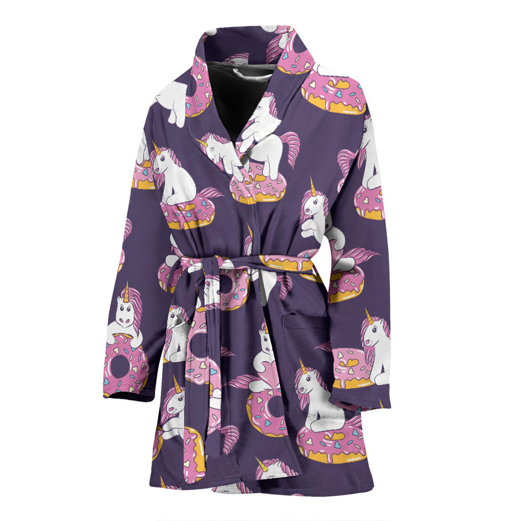 Donut Unicorn Pattern Print Design DN011 Women Bathrobe