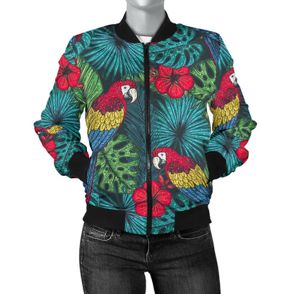 Parrot Pattern Print Design A05 Women's Bomber Jacket