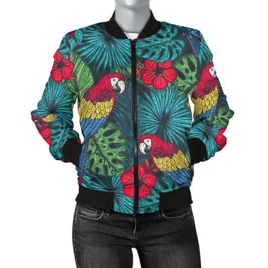 Parrot Pattern Print Design A05 Women's Bomber Jacket