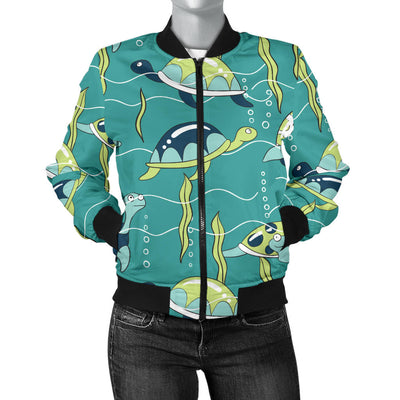 Sea Turtle Pattern Print Design T08 Women Bomber Jacket