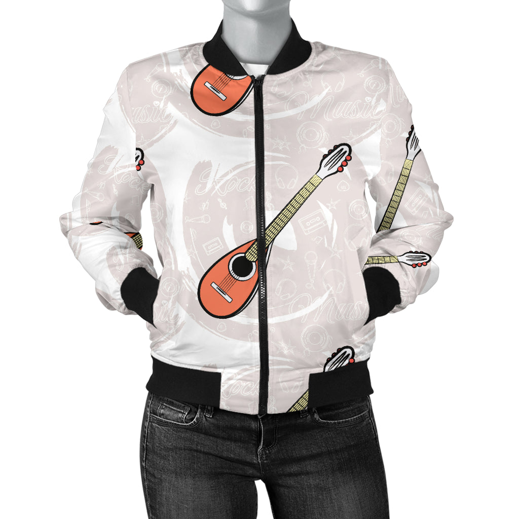 Mandolin Pattern Print Design 03 Women's Bomber Jacket