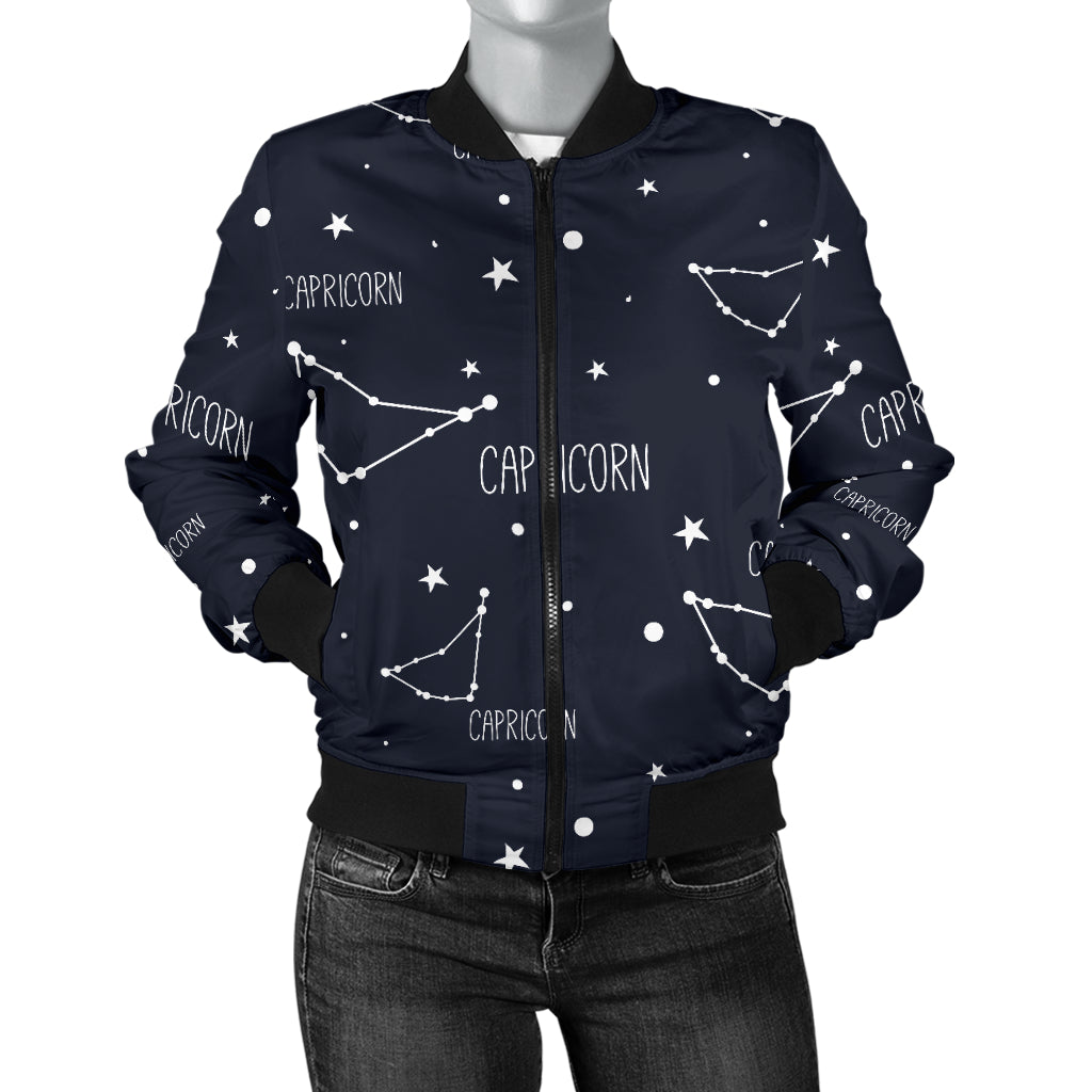Capricorn Zodiac Pattern Print Design 01 Women's Bomber Jacket