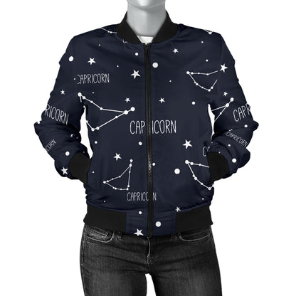 Capricorn Zodiac Pattern Print Design 01 Women's Bomber Jacket