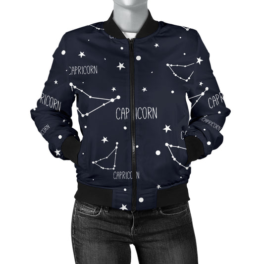 Capricorn Zodiac Pattern Print Design 01 Women's Bomber Jacket