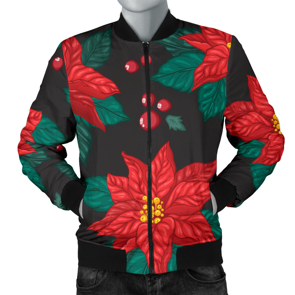 Poinsettia Pattern Print Design POT07 Men Bomber Jacket