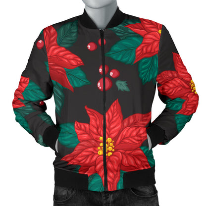 Poinsettia Pattern Print Design POT07 Men Bomber Jacket
