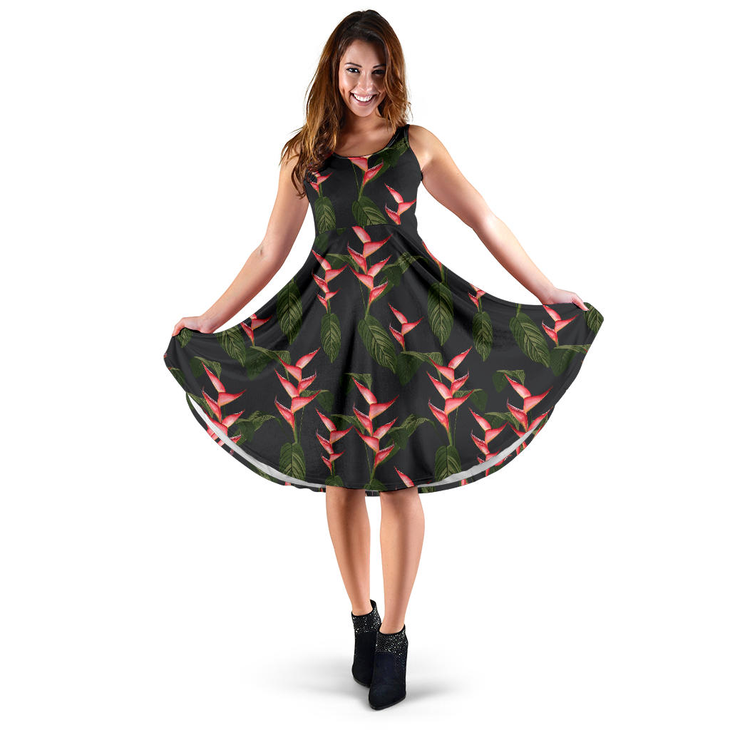 Heliconia Pattern Print Design HL07 Midi Dress