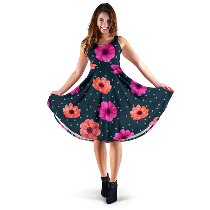 Anemone Pattern Print Design AM08 Midi Dress