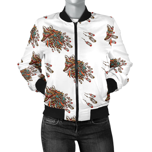 Aztec Wolf Pattern Print Design 02 Women's Bomber Jacket