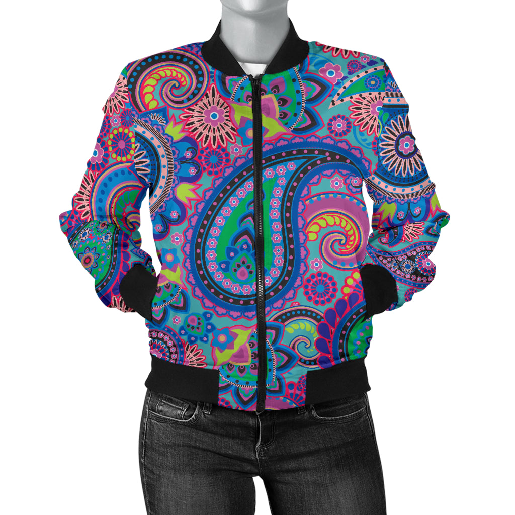 Paisley Colorful Pattern Print Design A02 Women's Bomber Jacket