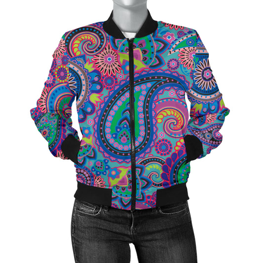 Paisley Colorful Pattern Print Design A02 Women's Bomber Jacket