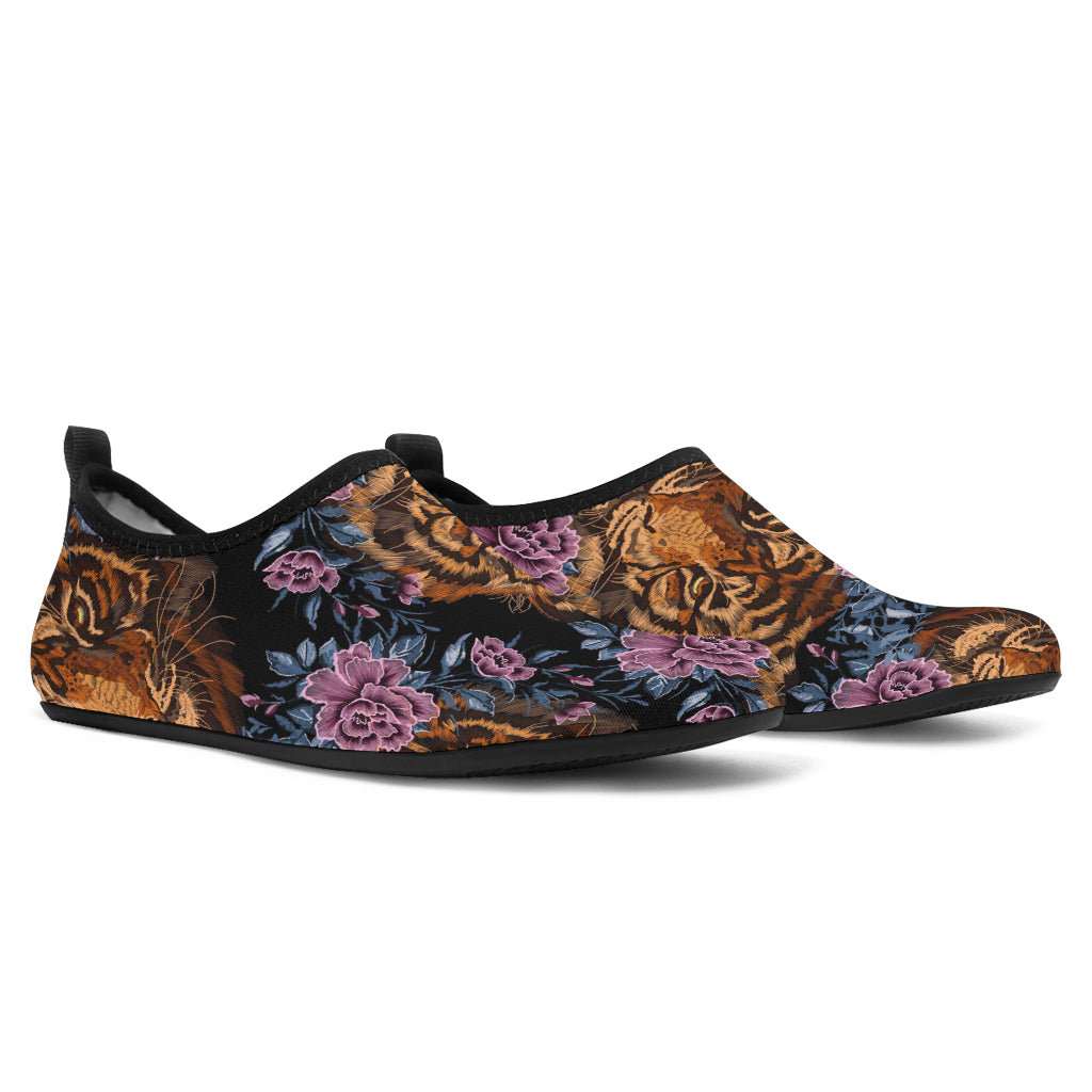 Tiger Head Floral Aqua Water Shoes