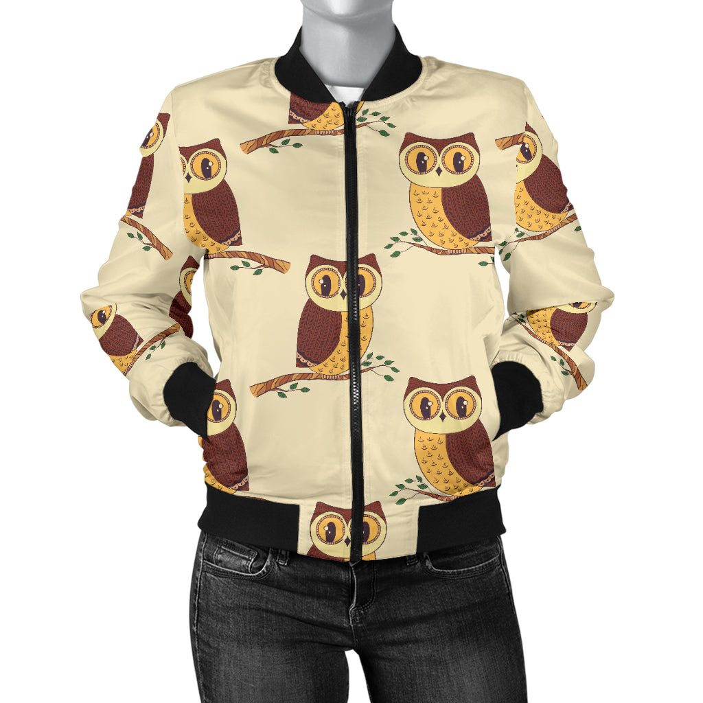 Owl Pattern Print Design A07 Women's Bomber Jacket