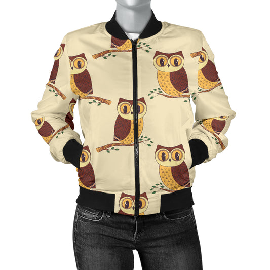Owl Pattern Print Design A07 Women's Bomber Jacket