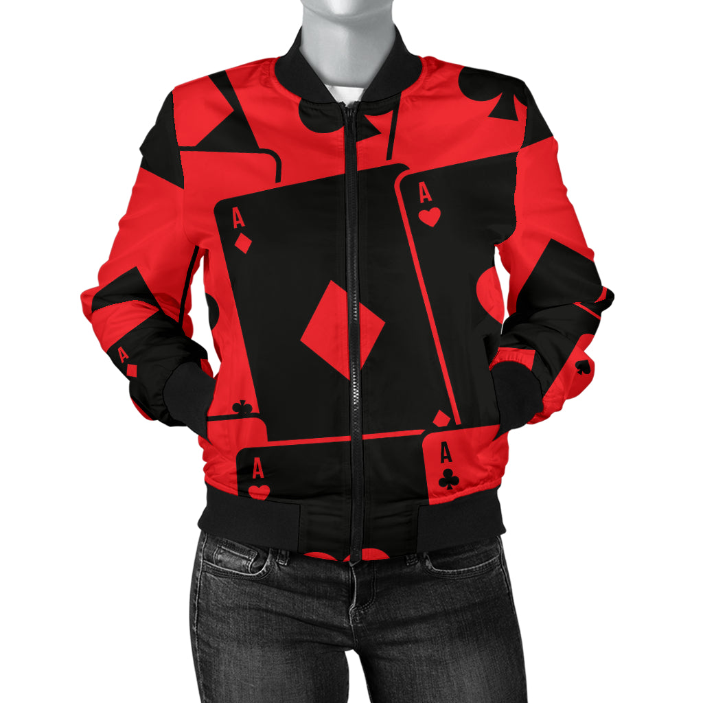 Poker Cards Pattern Print Design A01 Women's Bomber Jacket