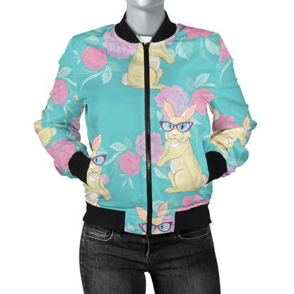 Rabbit Pattern Print Design RB05 Women Bomber Jacket