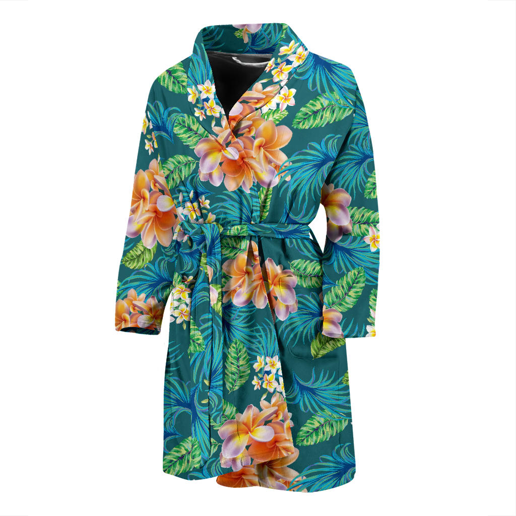 Plumeria Tropical Flower Design Print Men Bathrobe