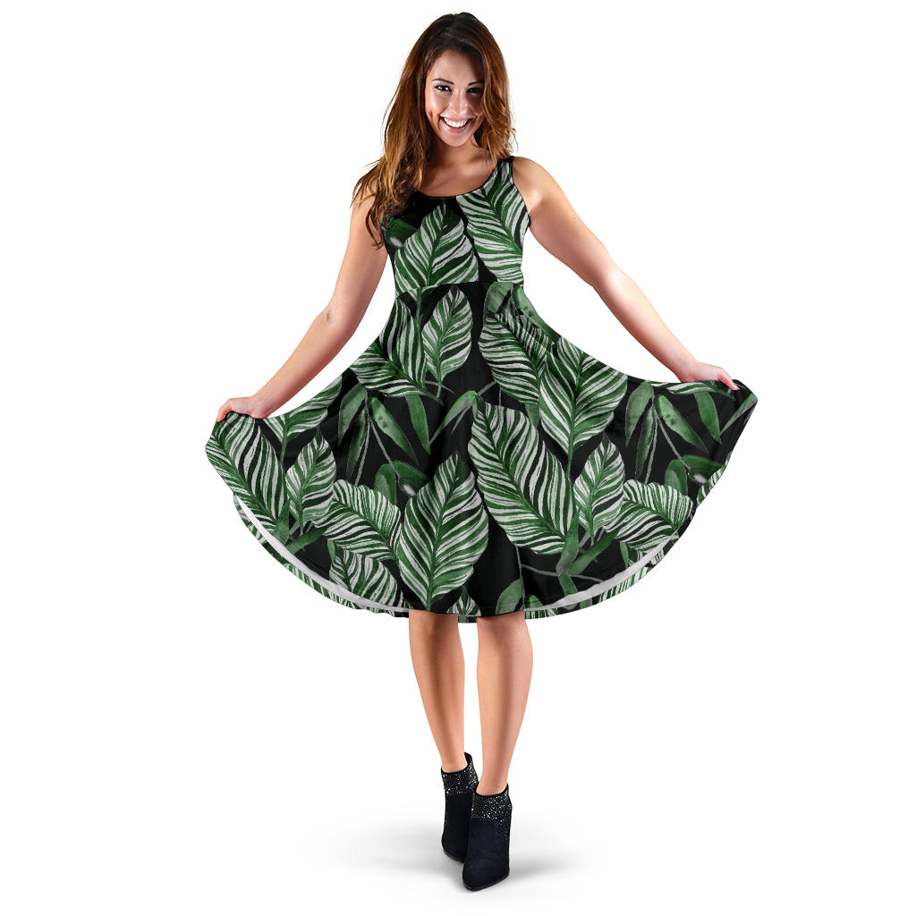 Palm Leaves Pattern Print Design PL09 Midi Dress