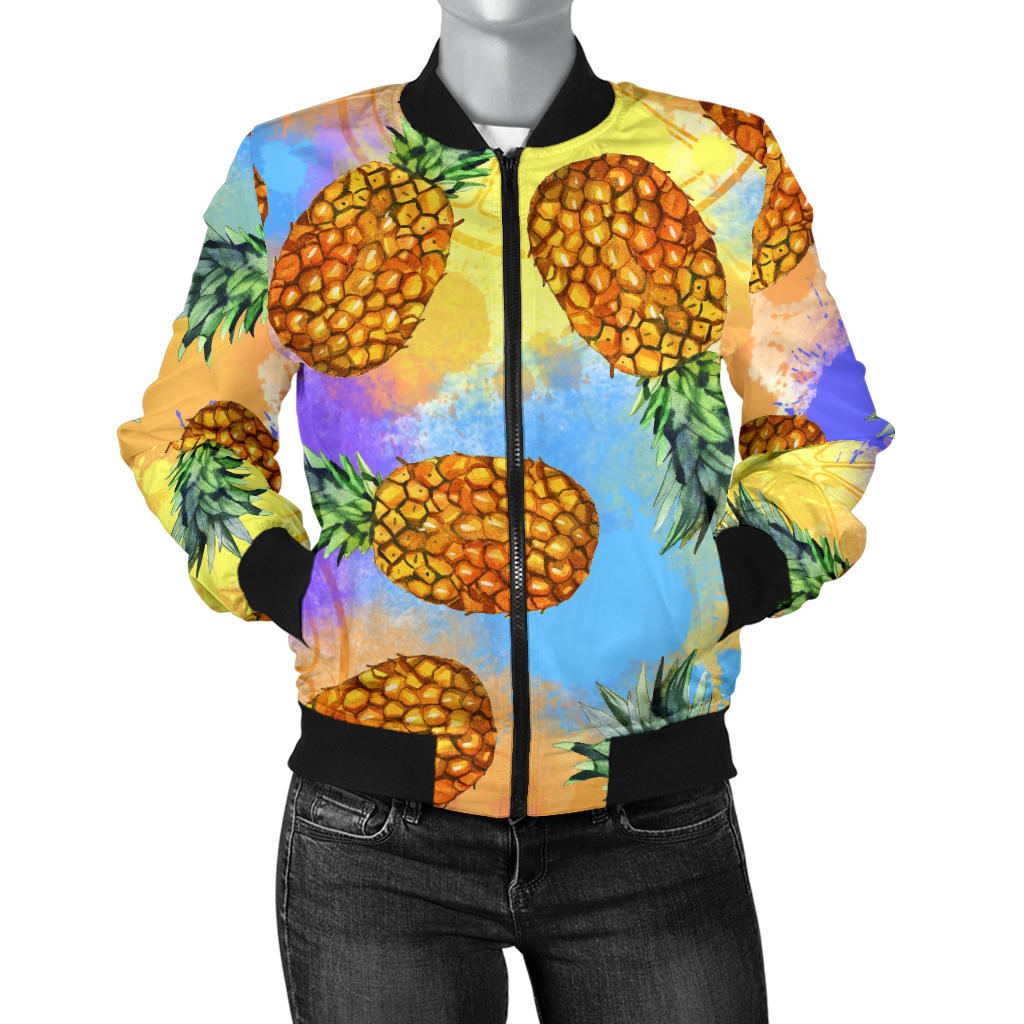 Pineapple Pattern Print Design PP09 Women Bomber Jacket