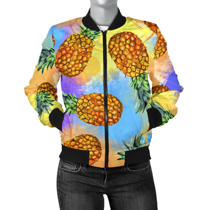 Pineapple Pattern Print Design PP09 Women Bomber Jacket