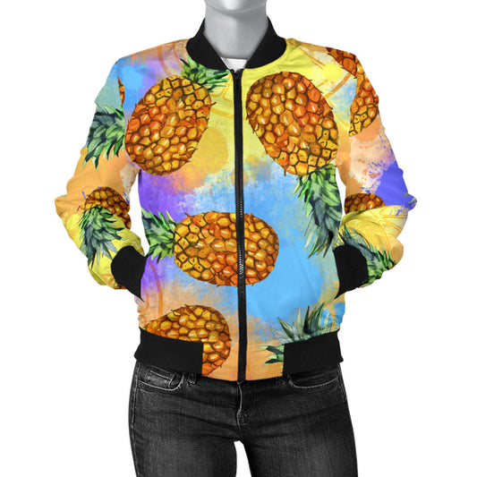 Pineapple Pattern Print Design PP09 Women Bomber Jacket