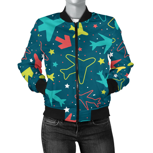 Airplane Pattern Print Design 05 Women's Bomber Jacket