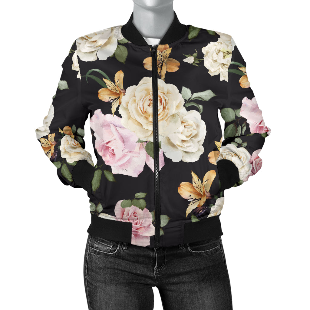 Rose Pattern Print Design A01 Women's Bomber Jacket