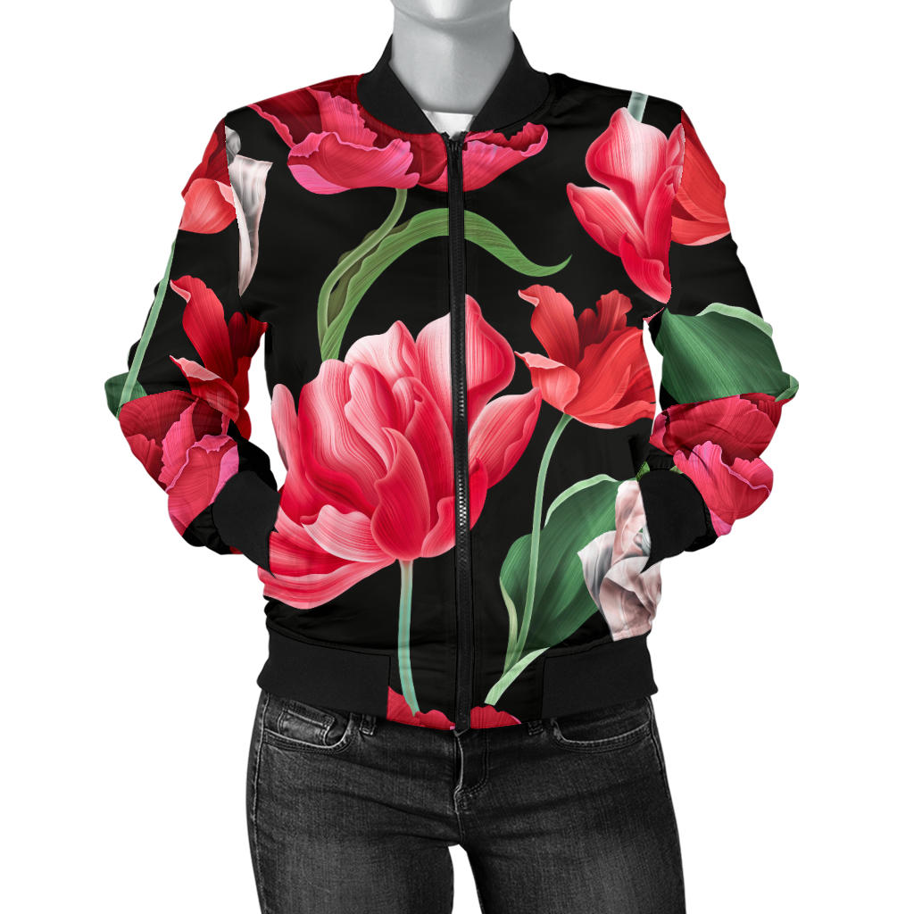Tulip Pattern Print Design TP08 Women Bomber Jacket