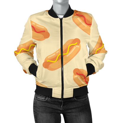 Hot Dog Pattern Print Design 05 Women's Bomber Jacket
