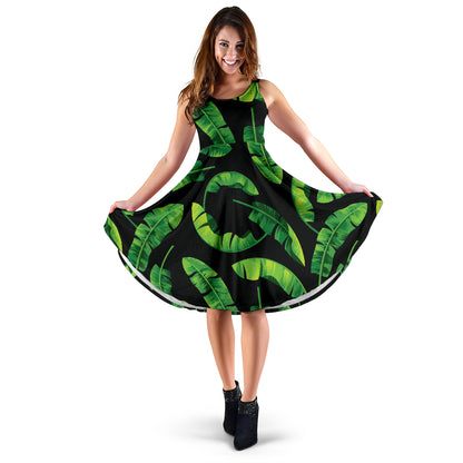 Banana Leaf Pattern Print Design BL02 Midi Dress