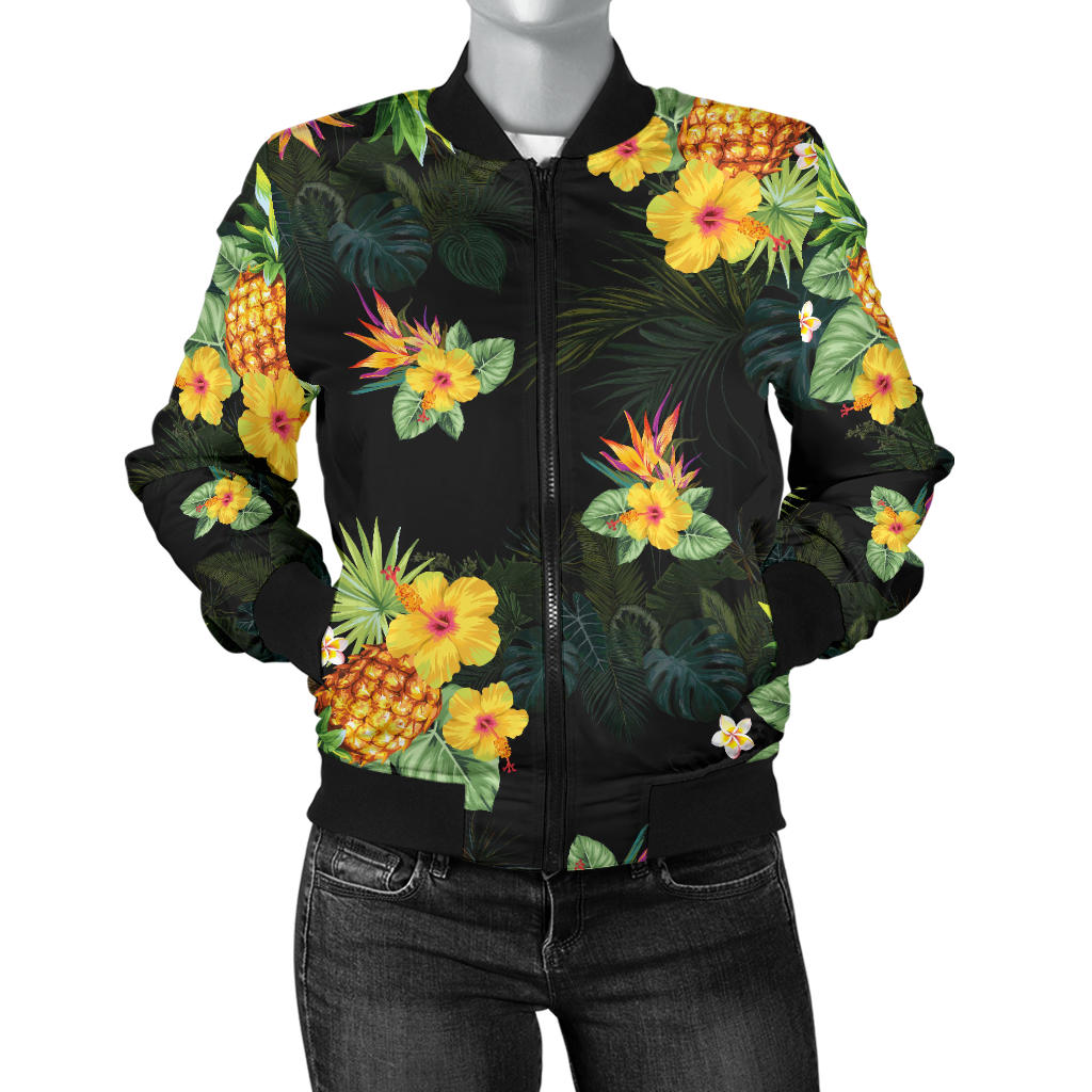 Pineapple Tropical Flower Print Pattern Women Bomber Jacket