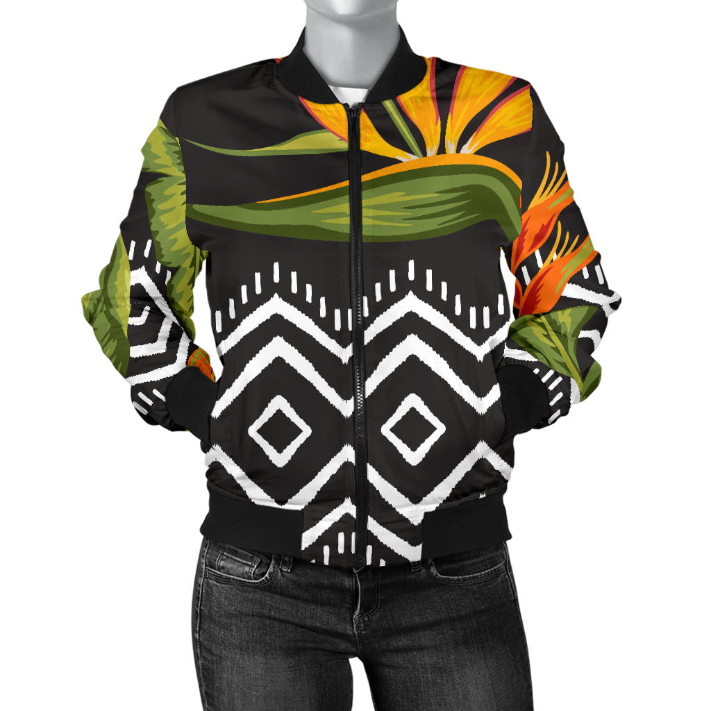 Bird Of Paradise Pattern Print Design BOP07 Women Bomber Jacket