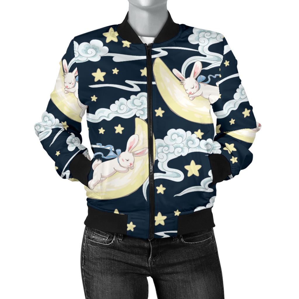 Rabbit Sleeping Pattern Print Design RB08 Women Bomber Jacket