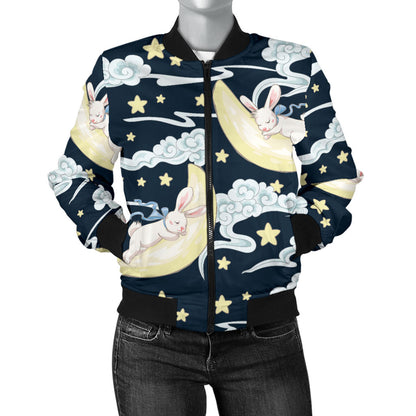 Rabbit Sleeping Pattern Print Design RB08 Women Bomber Jacket