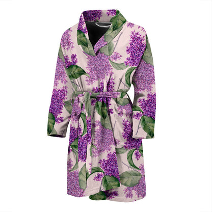 Lilac Pattern Print Design LI02 Men Bathrobe