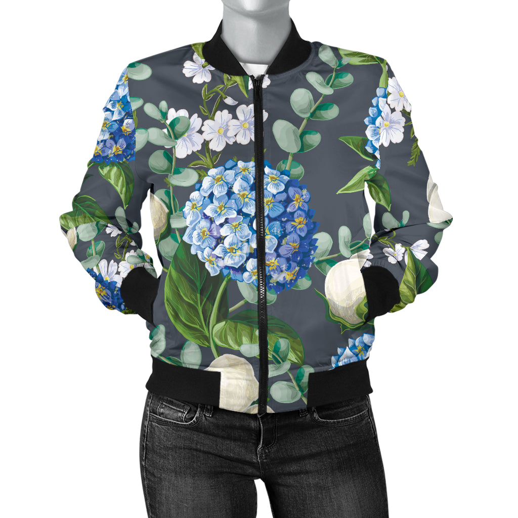Hydrangea Pattern Print Design 02 Women's Bomber Jacket